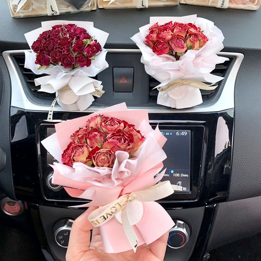 Natural Mini Rose Dry Flower - Car Vent Bouquet