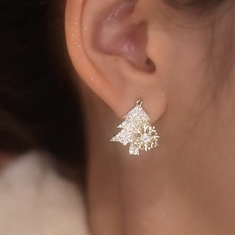 Rotatable Tree Earrings Shiny Rhinestone Snowflake Model