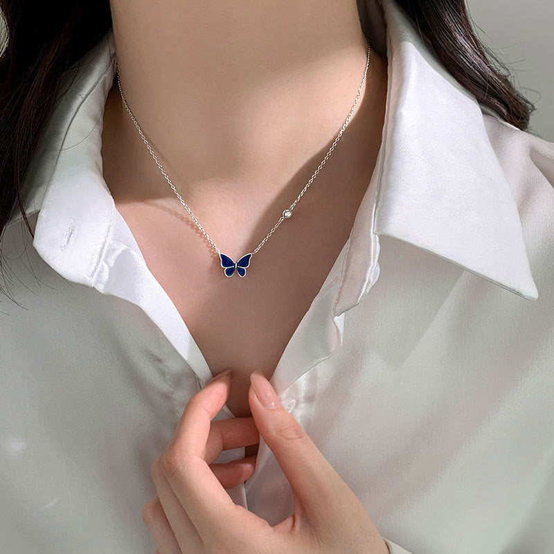 S925 Sliver Color-changed Butterfly Necklace Fashion Novelty Jewelry