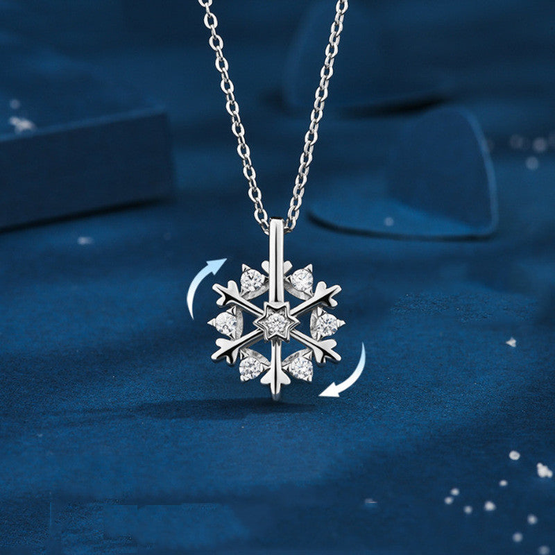Rotatable 925 Silver Snowflake Necklace