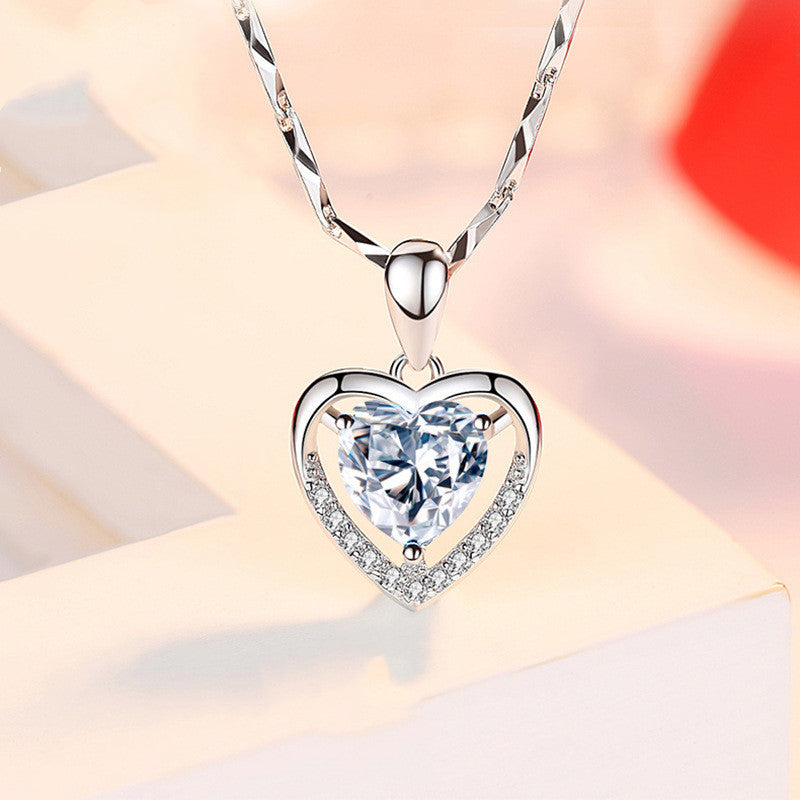 925 Silver Heart-shaped Rhinestones Luxury Necklace