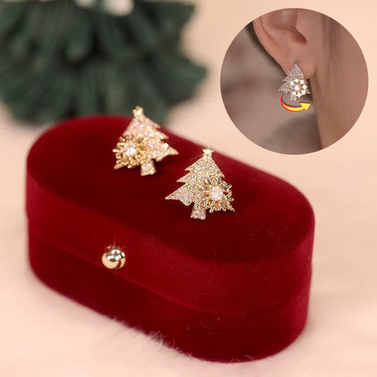 Rotatable Tree Earrings Shiny Rhinestone Snowflake Model