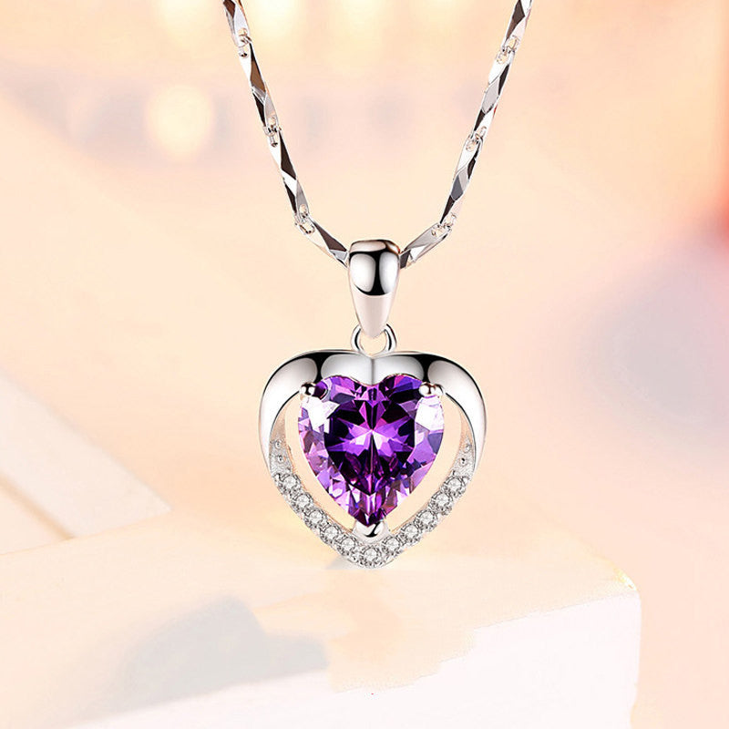 925 Silver Heart-shaped Rhinestones Luxury Necklace