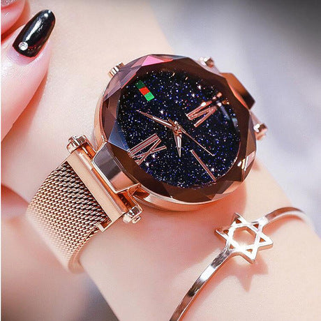Luxury Women Starry Diamond Geometric Surface Quartz Wristwatch