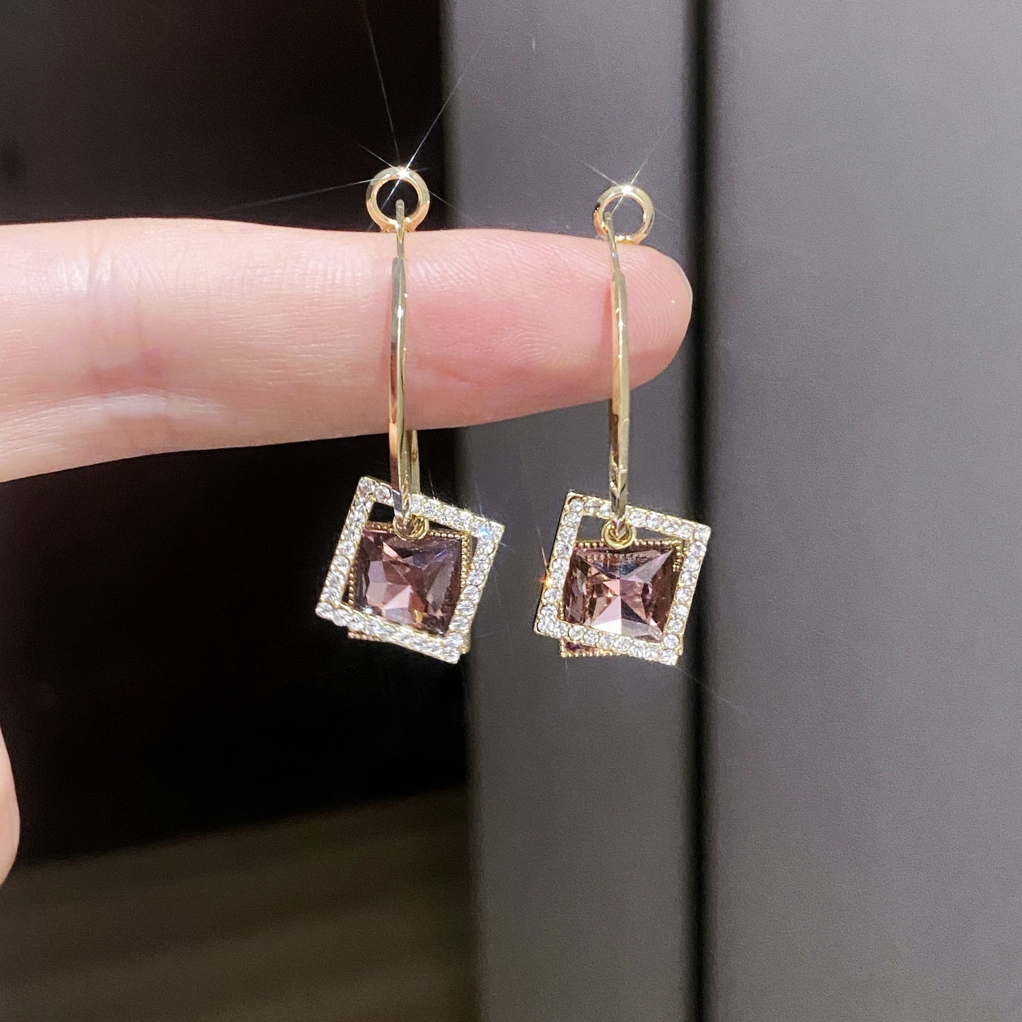 Inlaid Zircon Square Earrings Special-interest Design