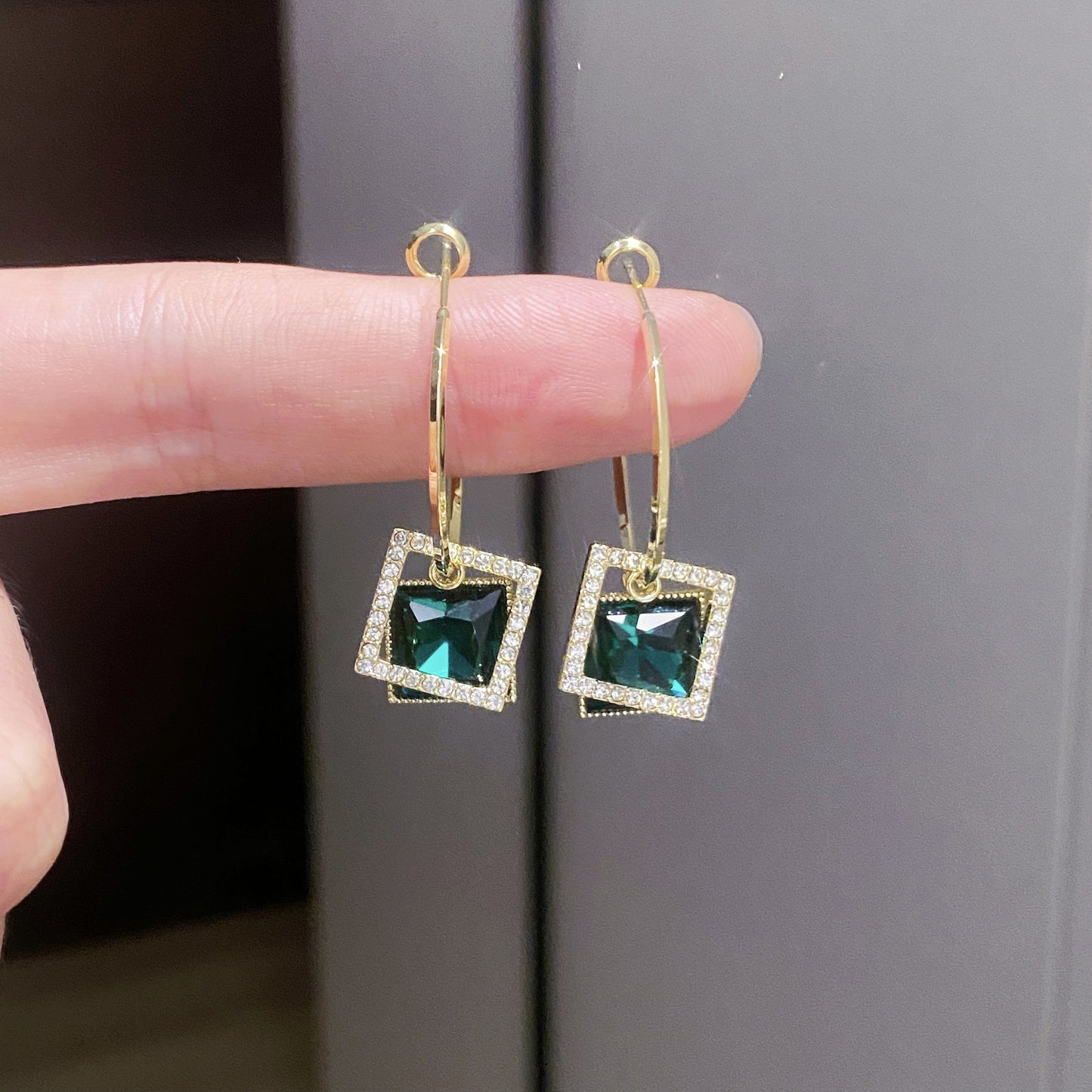 Inlaid Zircon Square Earrings Special-interest Design