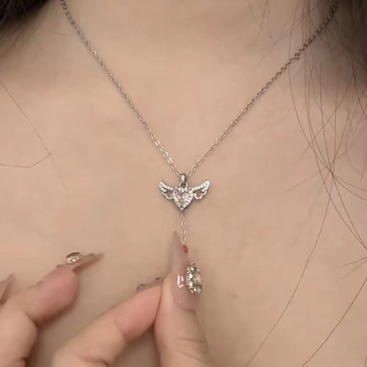 Cupid Heart Angel Wings Tassel Necklace