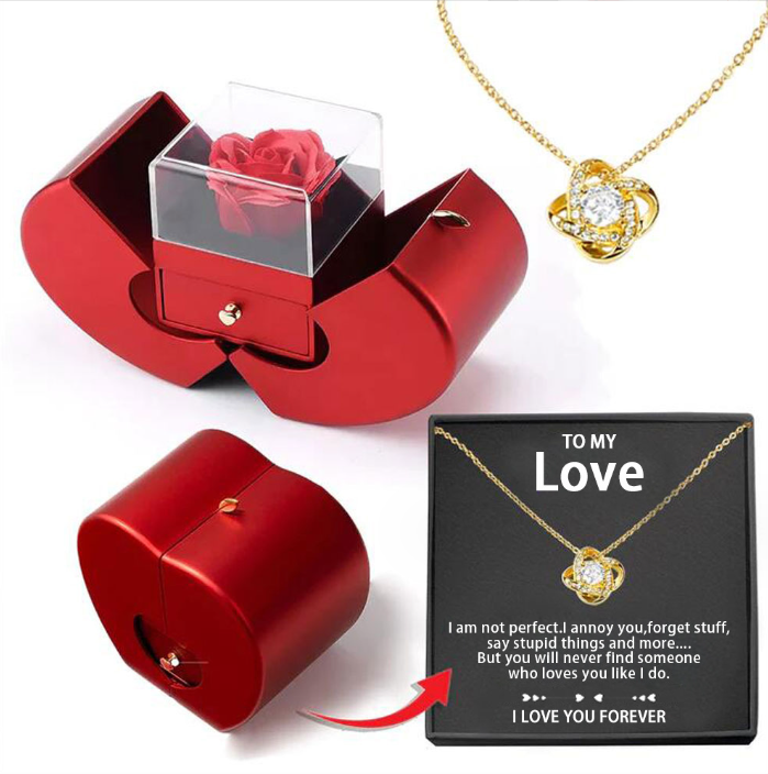 Eternal Rose Jewelry Box Red Apple with a Necklace
